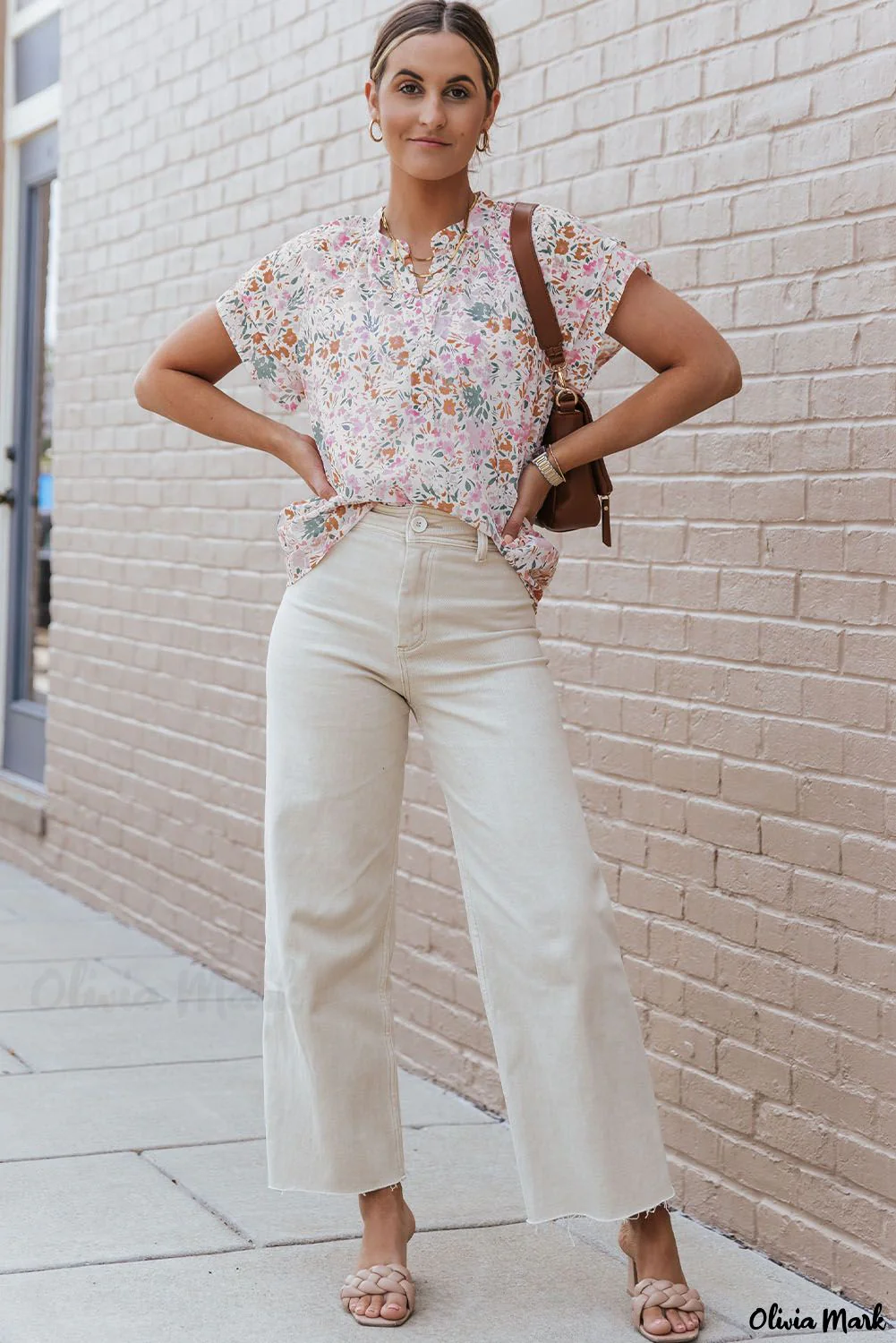 Deanwangkt - Floral Tie Neck Long Sleeve Crinkle Blouse - Deanwangkt