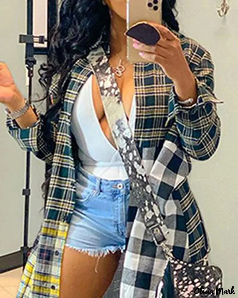 Deanwangkt - Long jacket in color block check print - Deanwangkt