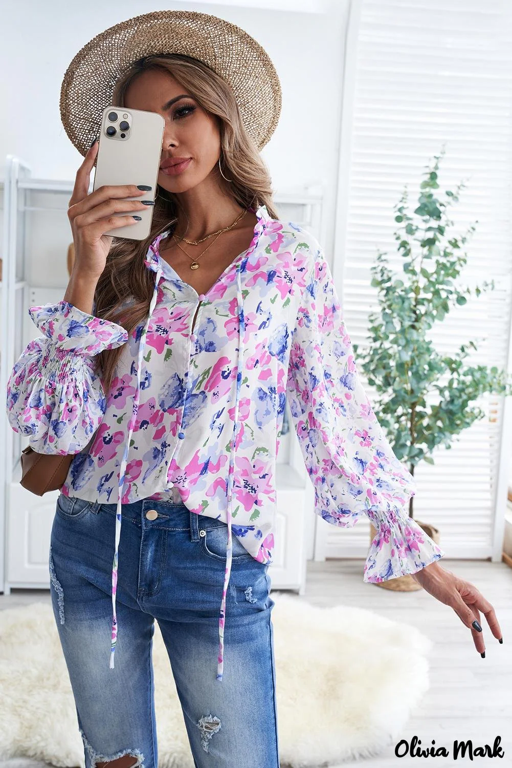 Deanwangkt - Cakewalk Rose Floral Smocked Blouse - Deanwangkt