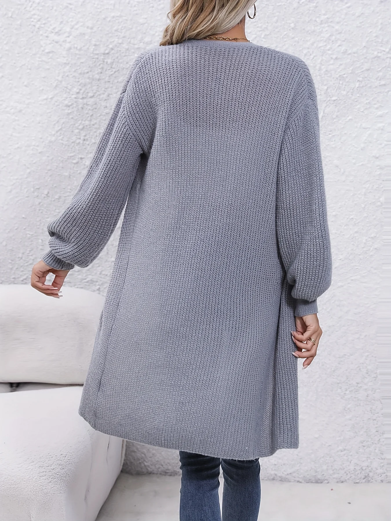 deanwangkt-1  Solid Long Length Knit Cardigan, Casual Open Front Long Sleeve Cardigan, Women's Clothing - Deanwangkt