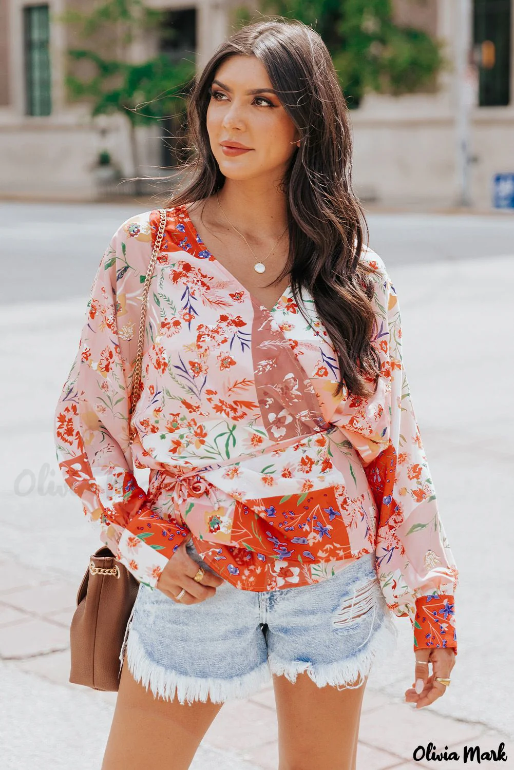 Deanwangkt - Multicolor Patchwork Floral Print V-Neck Wrap Blouse - Deanwangkt