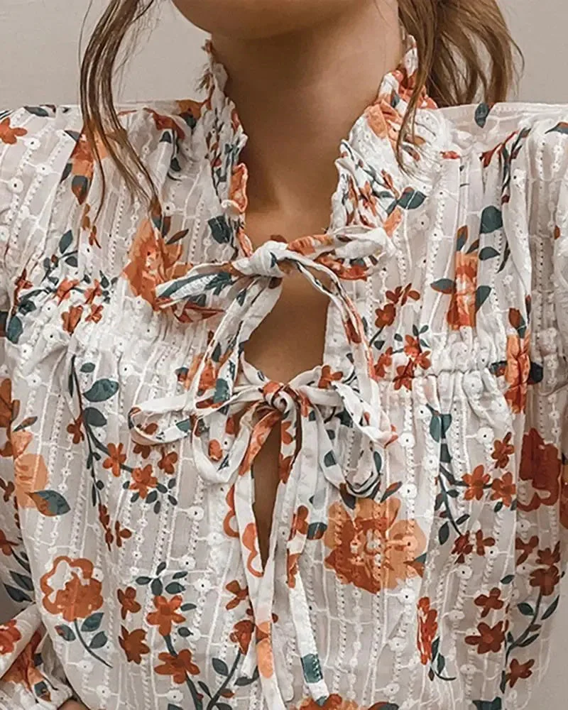 Deanwangkt - Ruched tie front blouse in floral print - Deanwangkt