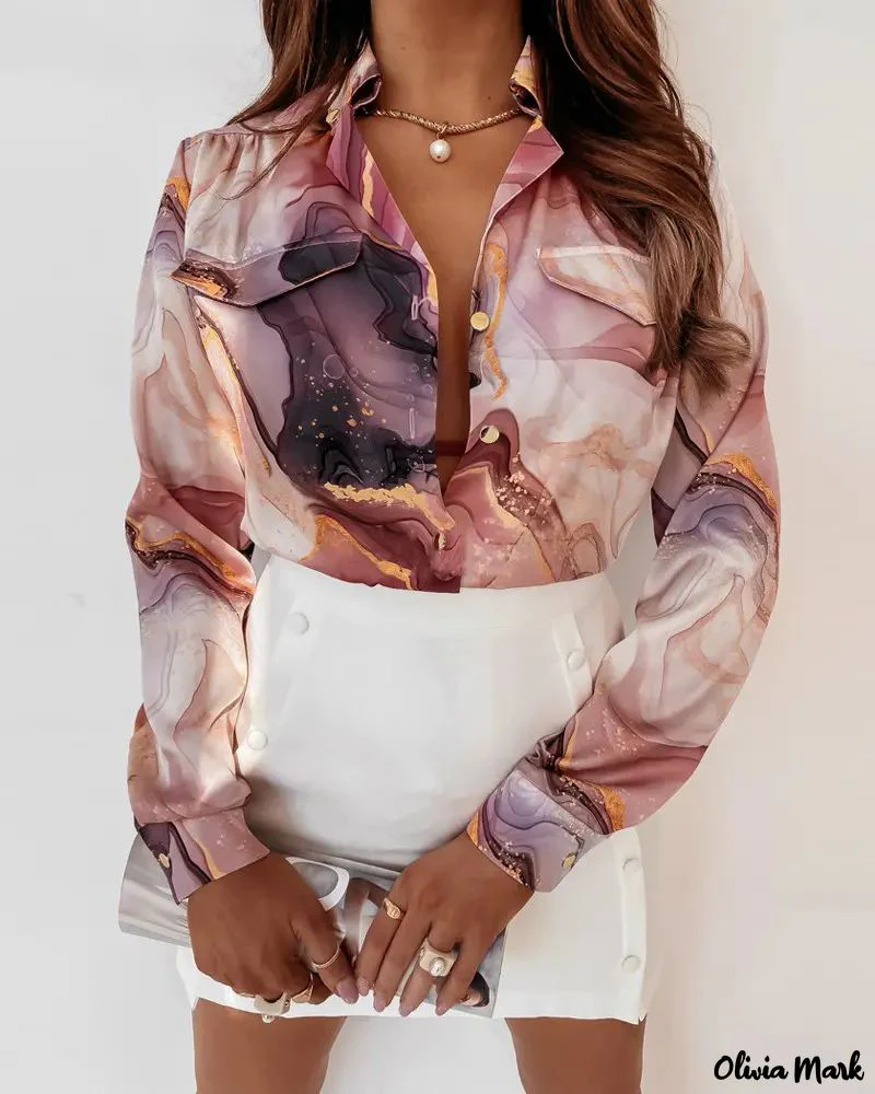 Deanwangkt - Marble Print Long Sleeve Button Down Shirt - Deanwangkt