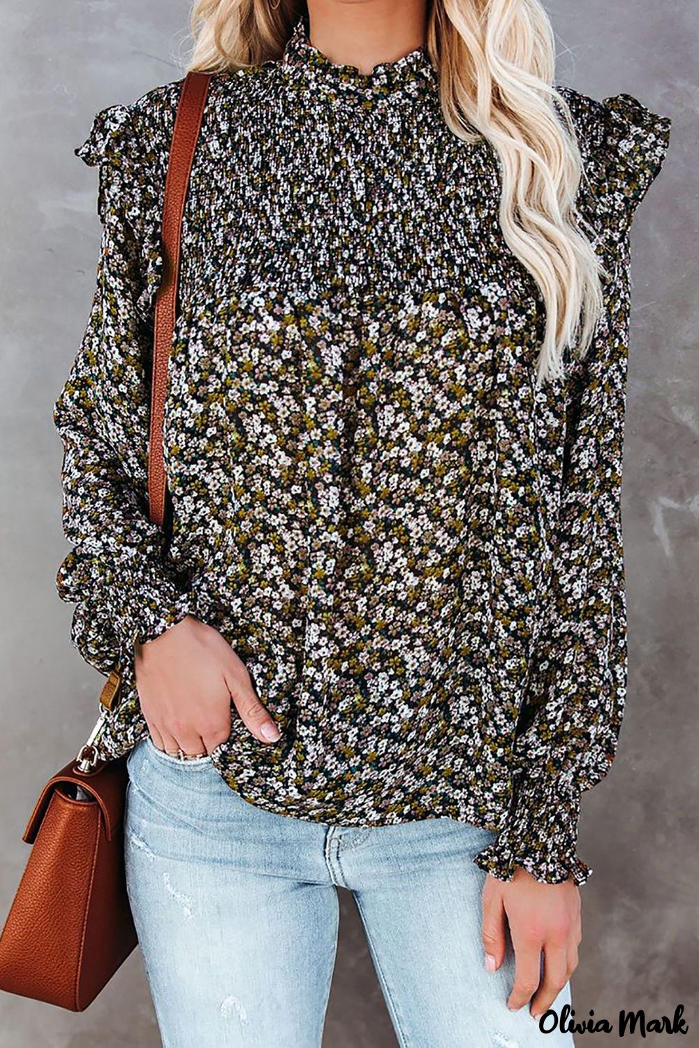 Deanwangkt - Floral Print Ruffle Long Sleeve Blouse - Deanwangkt