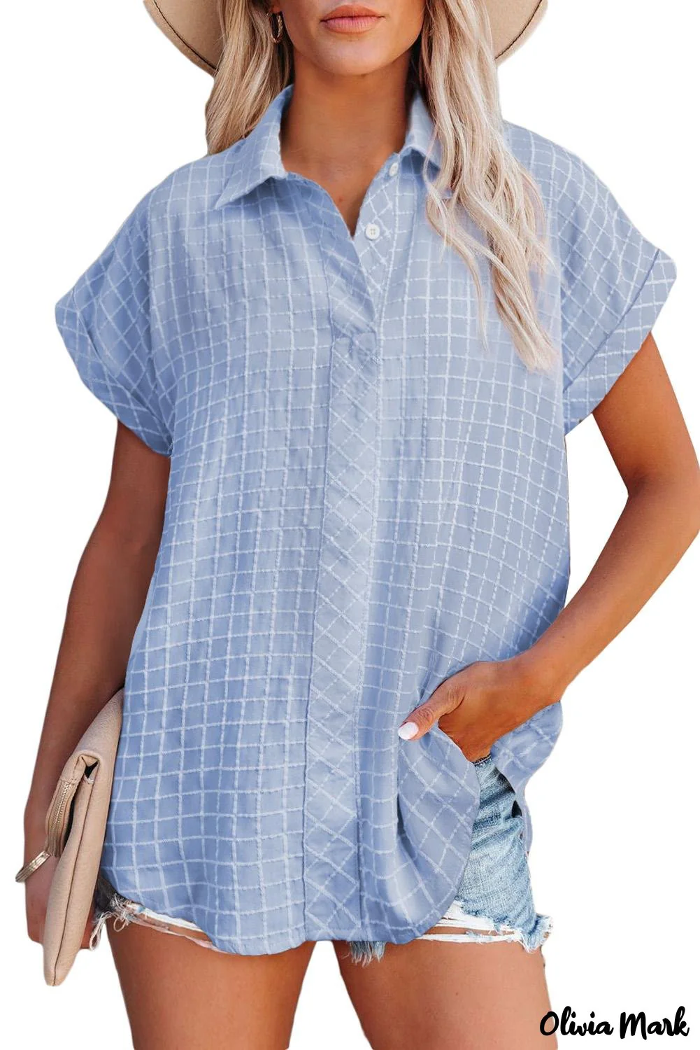 Deanwangkt - Sky Blue Check Rolled Short Sleeve Button Down Shirt - Deanwangkt