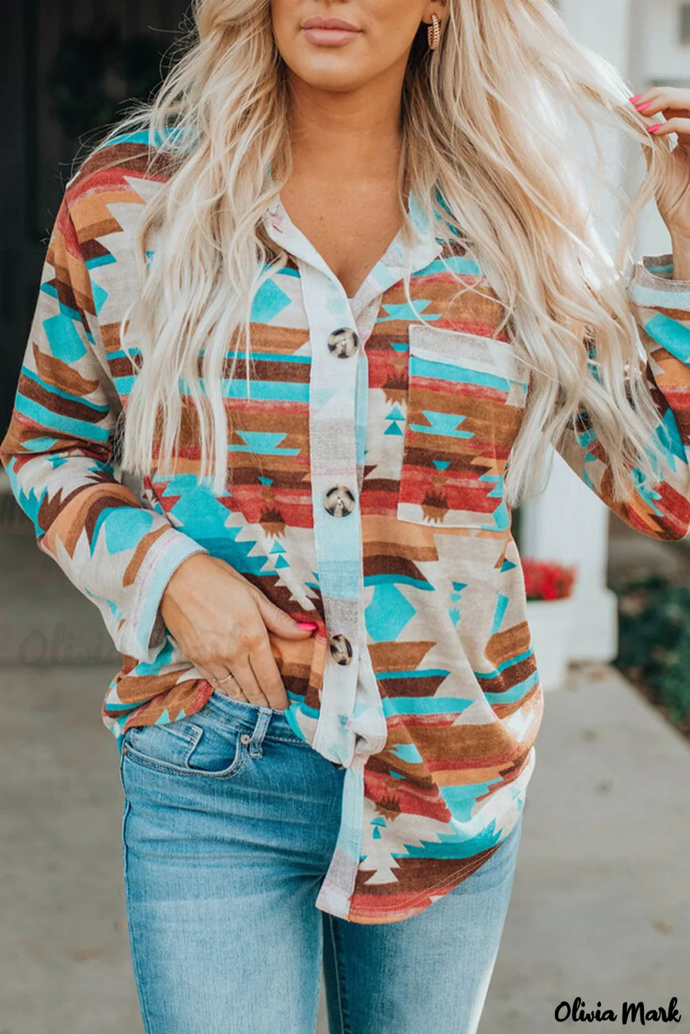 Deanwangkt - Multicolor Aztec Print Long Sleeve Shirt With Button Chest Pocket - Deanwangkt