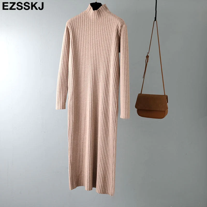 Christmas Gift Deanwangkt autumn winter thick straight maxi sweater dress women high neck long sweater dress elegant female loose  sexy knit dress - Deanwangkt