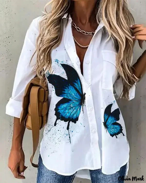 Deanwangkt - Butterfly Print Long Sleeve Button Down Shirt - Deanwangkt