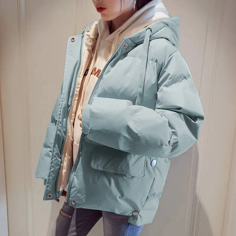 Christmas Gift Deanwangkt Down Jacket Women's Winter Clothes Coat New Loose Thickened Hooded padd Cotton Coats Parkas Bubble Short Puffer Jacket - Deanwangkt