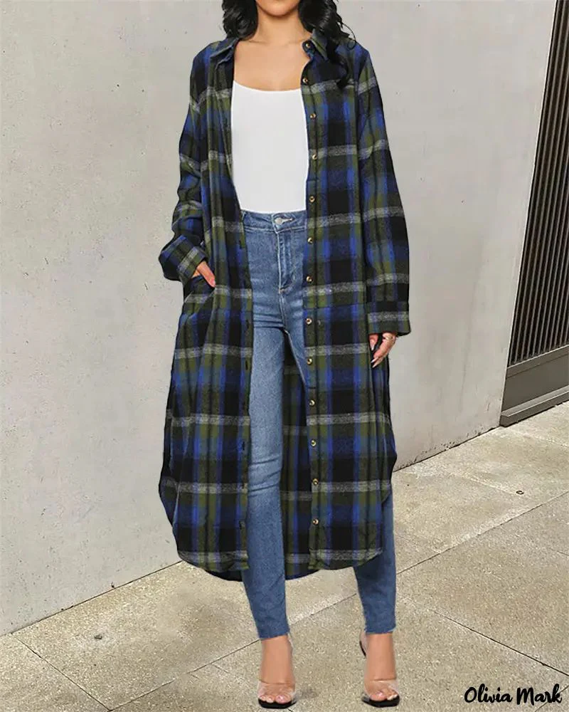 Deanwangkt - Checked Curved Hem Button Down Longline Jacket - Deanwangkt