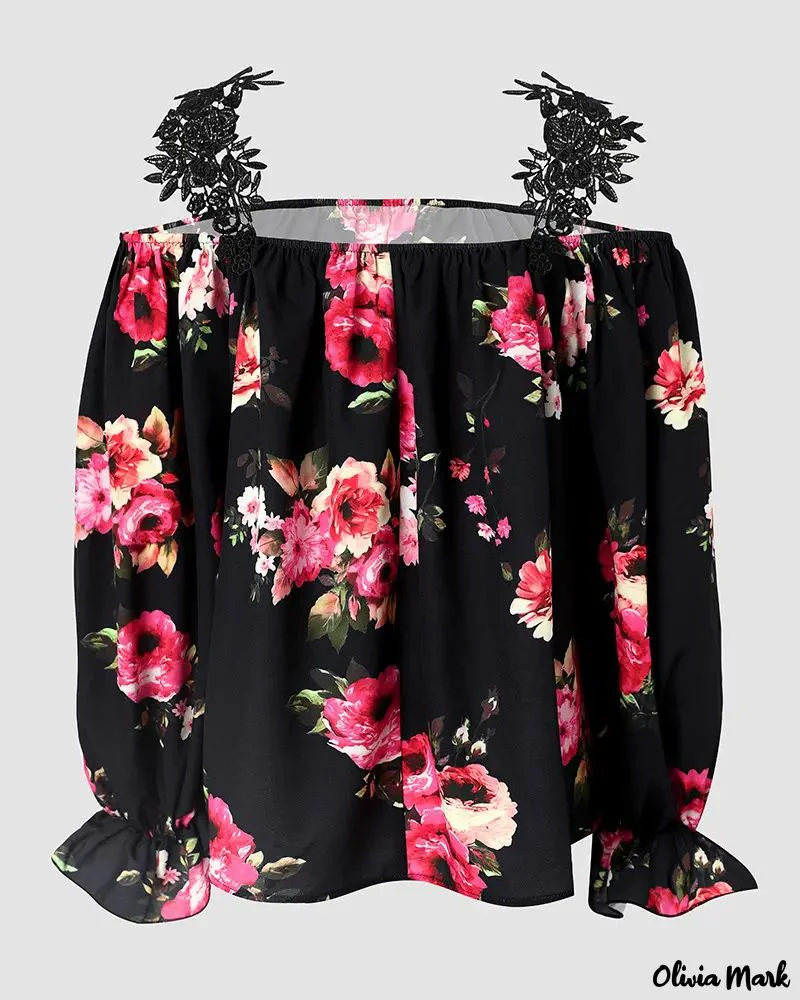 Deanwangkt - Floral Print Lace Patch Off Shoulder Top - Deanwangkt