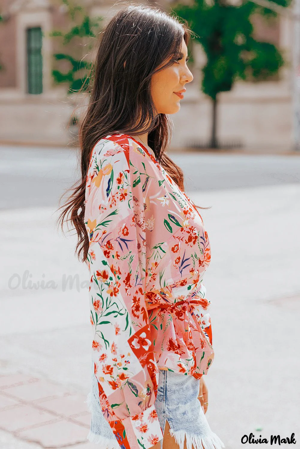 Deanwangkt - Multicolor Patchwork Floral Print V-Neck Wrap Blouse - Deanwangkt
