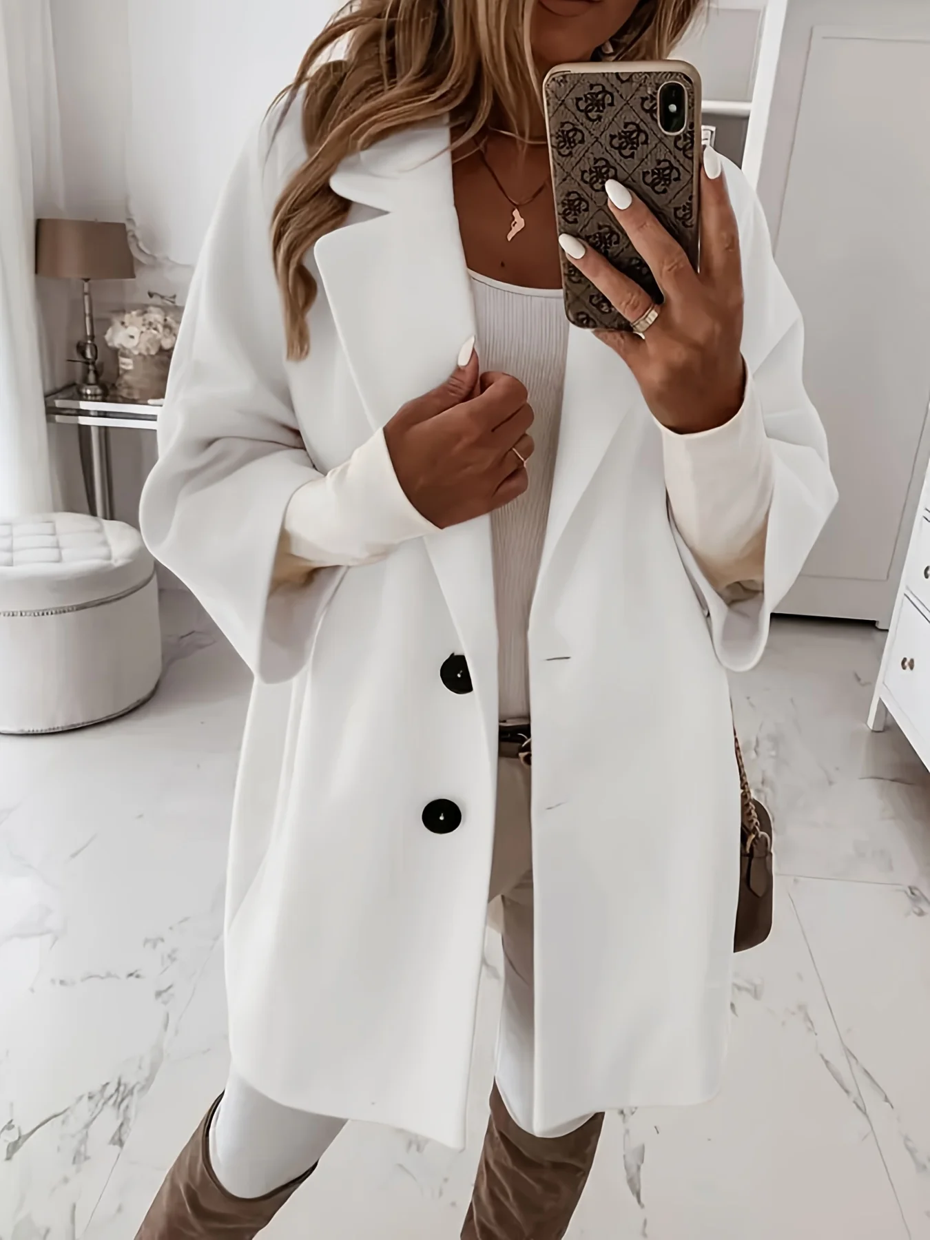 deanwangkt-1  Single Breasted Lapel Coat, Elegant Long Sleeve Mid Length Outerwear, Women's Clothing - Deanwangkt