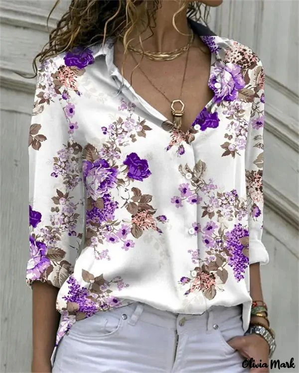 Deanwangkt - Floral Print Long Sleeve Button Down Shirt - Deanwangkt