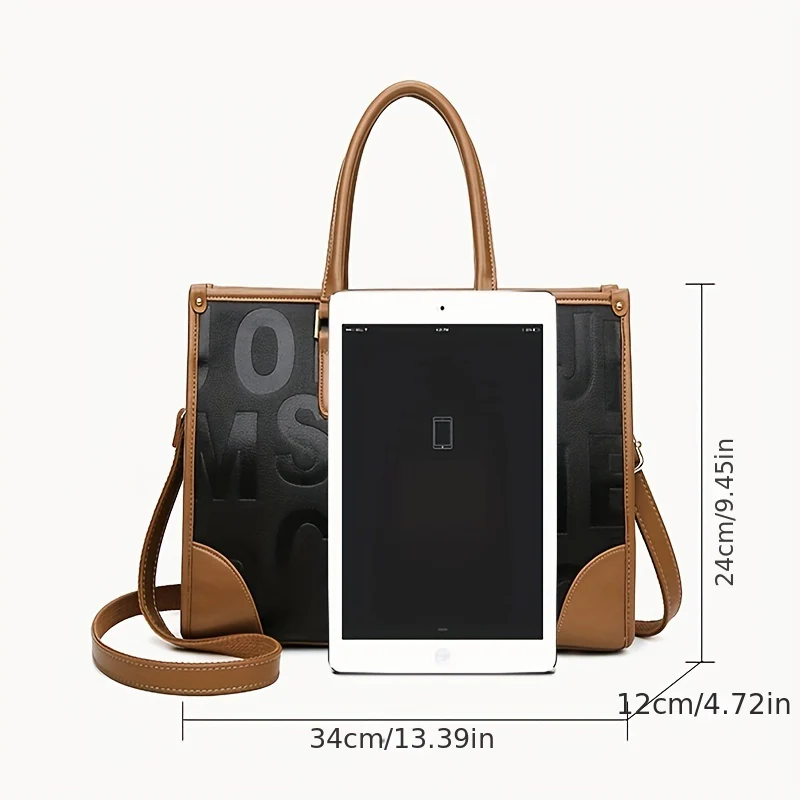 Elegant Letter Embossed Tote Bag, Classic Handbag For Women, All-Match Trendy Bag With Detachable Shoulder Strap - Deanwangkt