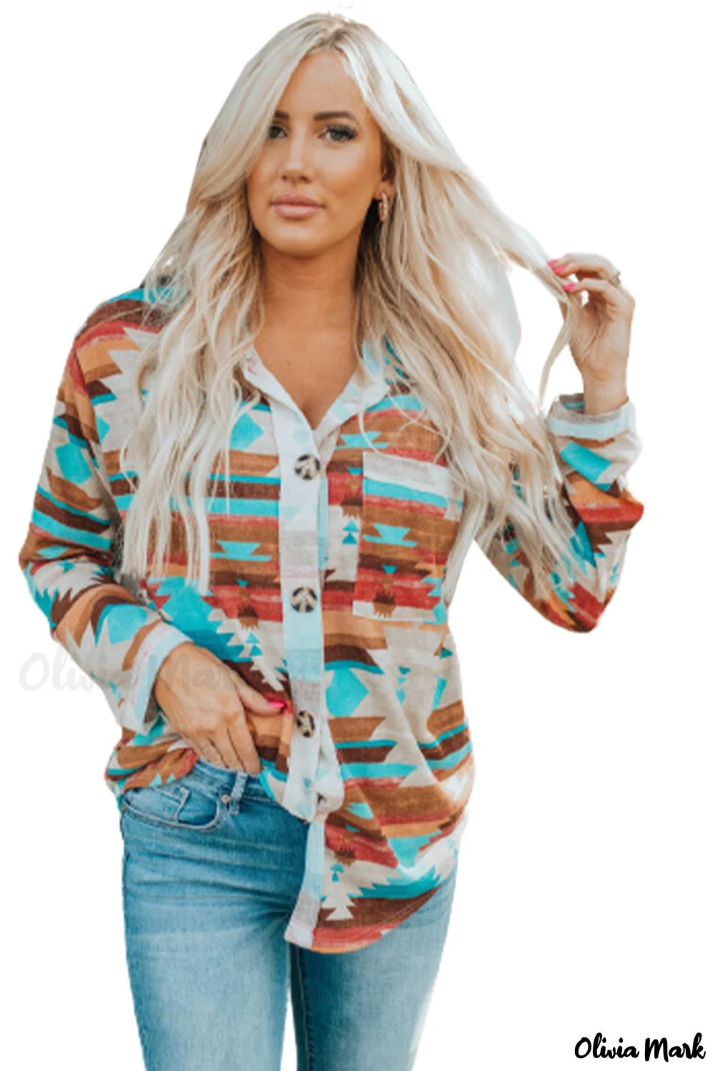 Deanwangkt - Multicolor Aztec Print Long Sleeve Shirt With Button Chest Pocket - Deanwangkt