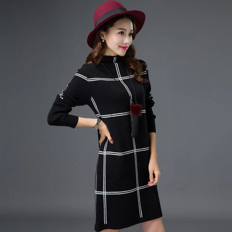 Christmas Gift Deanwangkt New Autumn Women Sweaters Pullovers Winter Warm Long Sleeve Casual Knitted Sweater Dresses Vestidos R1060 - Deanwangkt