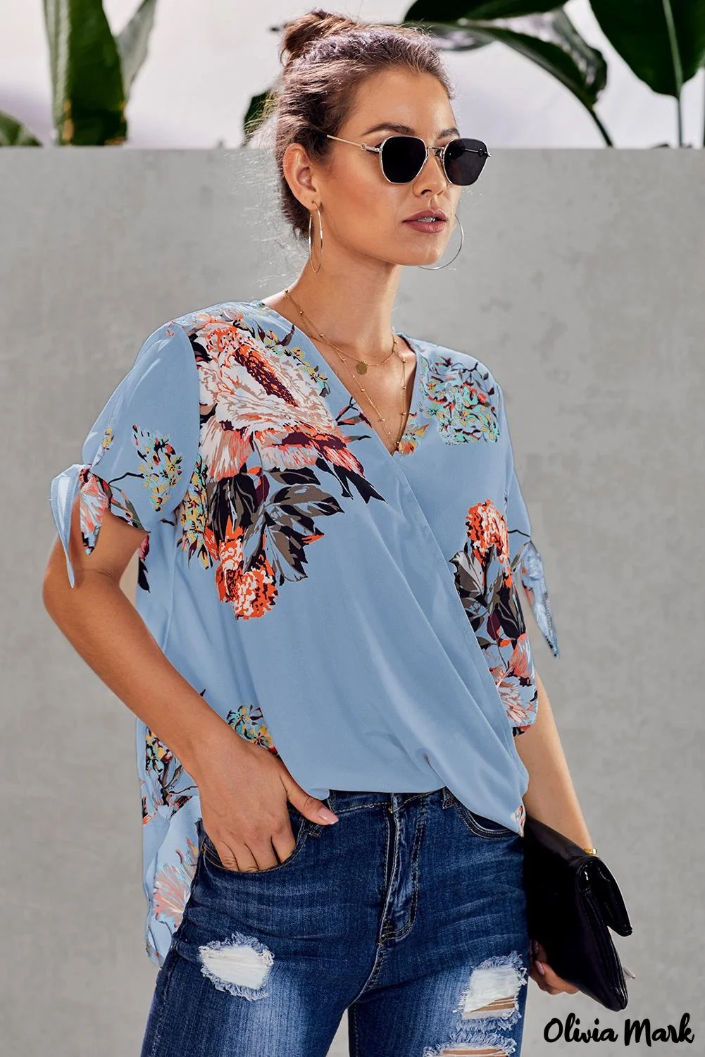 Deanwangkt - Orange Floral Twist Top - Deanwangkt