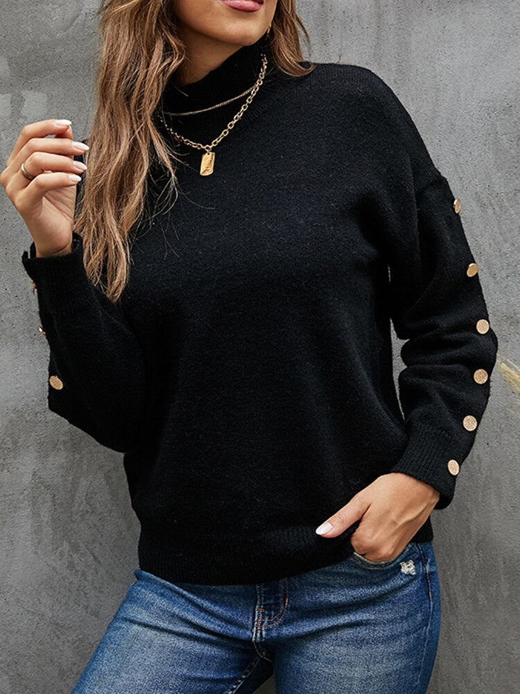 Black Friday Sales Autumn Winter Women's Sweater Pullover Long Sleeve Loose Half Turtleneck Solid Color Casual Knit Sweater Bottoming Street Jumper - Deanwangkt
