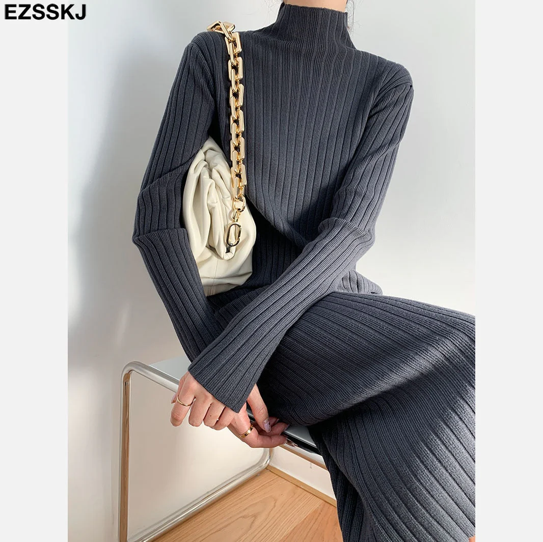 Christmas Gift Deanwangkt autumn winter thick straight maxi sweater dress women high neck long sweater dress elegant female loose  sexy knit dress - Deanwangkt
