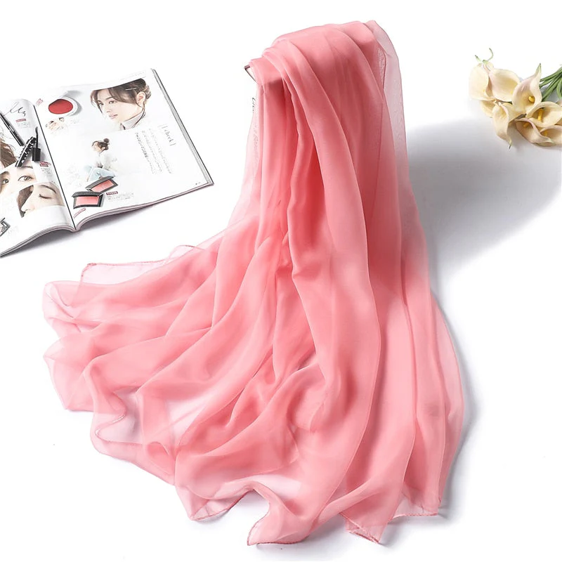 Christmas Gift Deanwangkt spring summer women silk scarf fashion solid long size beach stoles female foulard shawls neck wrap pure hijabs scarves - Deanwangkt