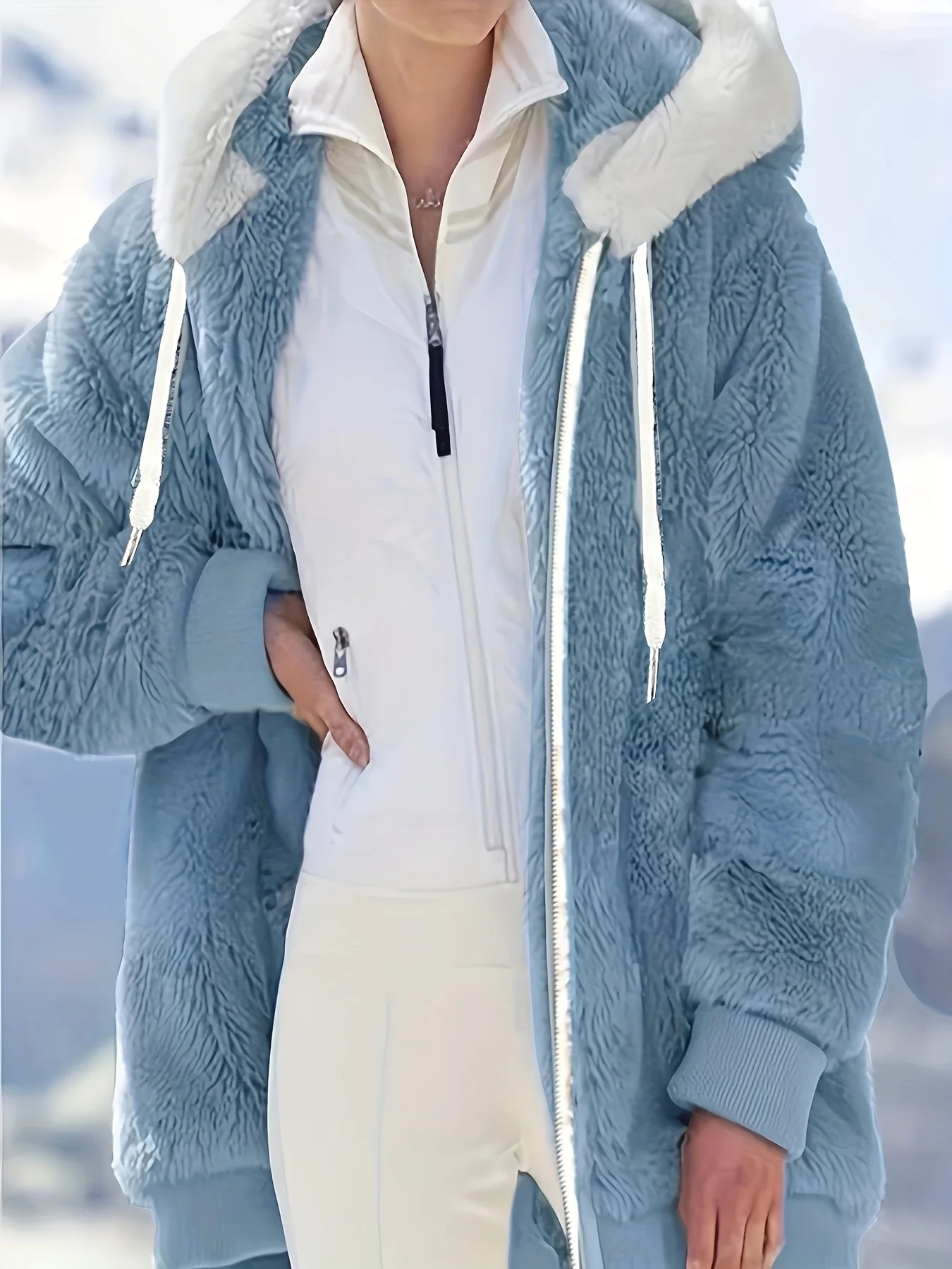 Solid Drawstring Hooded Coat, Casual Long Sleeve Zip Up Coat For Fall & Winter, Women's Clothing - Deanwangkt