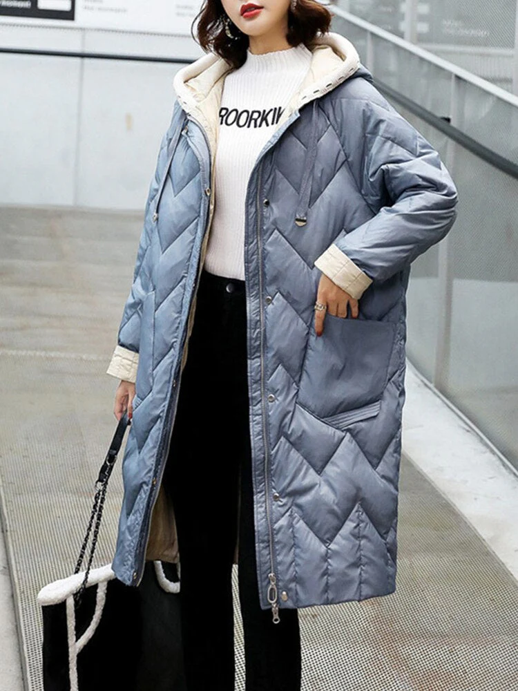Black Friday Sales Autumn Winter Women Ultra Light Knitted Hooded White Duck Down Long Parka Casual Female Loose Warm Down Coat Outwear - Deanwangkt