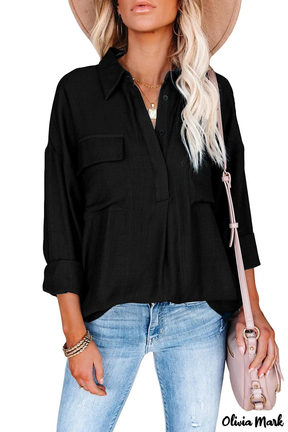 Deanwangkt - Khaki button down long sleeve shirt with pocket - Deanwangkt