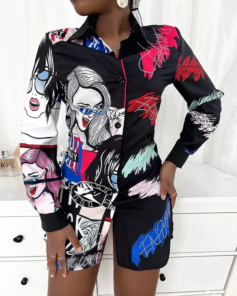 Deanwangkt - Letter Print Long Sleeve Button Down Shirt - Deanwangkt