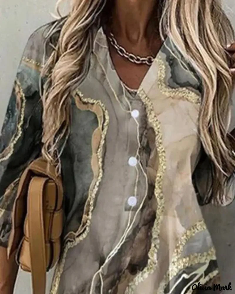 Deanwangkt - Marble Print Long Sleeve Button Down Shirt - Deanwangkt