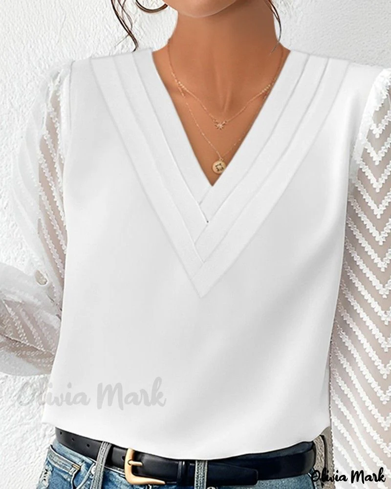 Deanwangkt - Contemporary Sheer Mesh Long Sleeve Top with Chevron Pattern - Deanwangkt