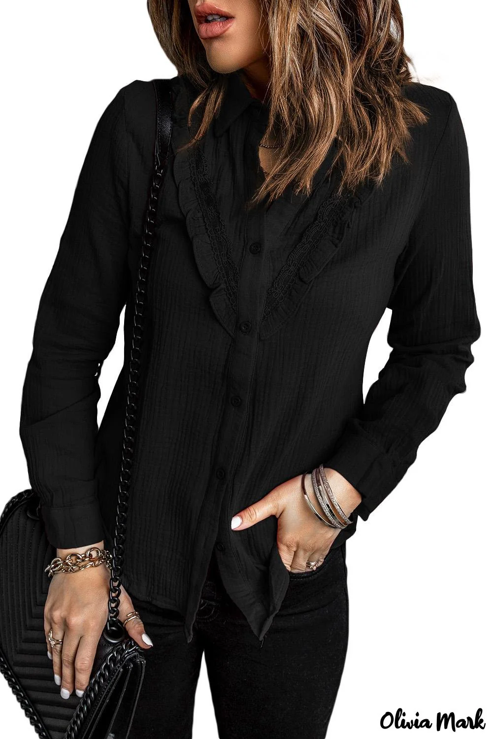 Deanwangkt - White Ruffle Crinkle Long Sleeve Shirt - Deanwangkt