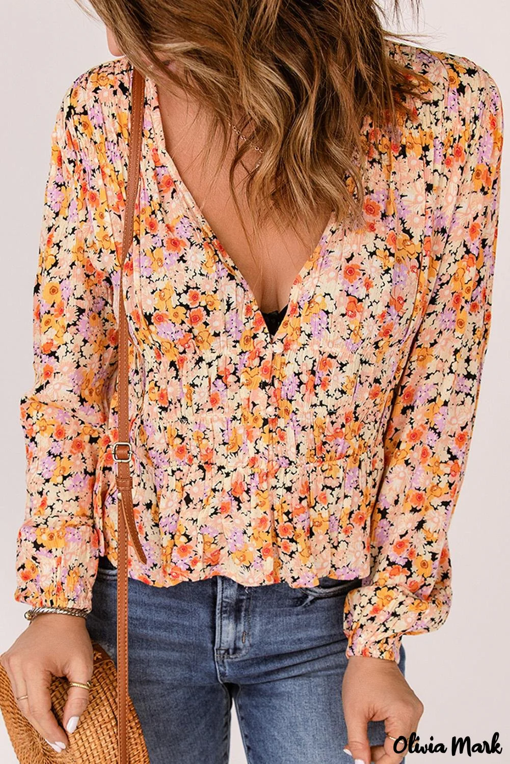 Deanwangkt - Floral Peplum Shirt V-Neck Buttons - Deanwangkt