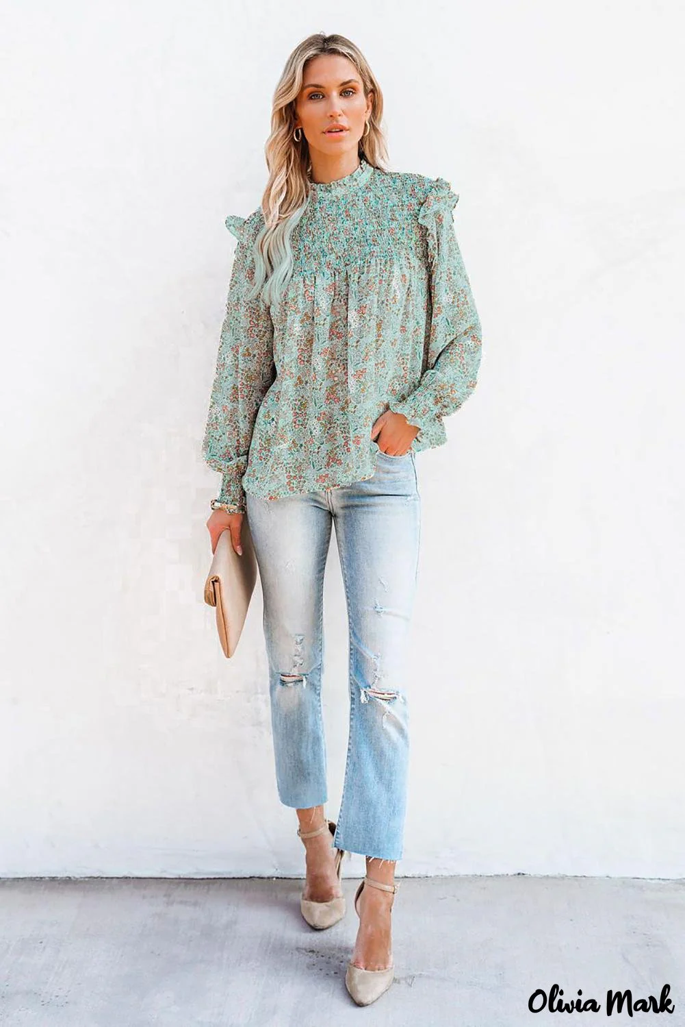 Deanwangkt - Floral Print Ruffle Long Sleeve Blouse - Deanwangkt