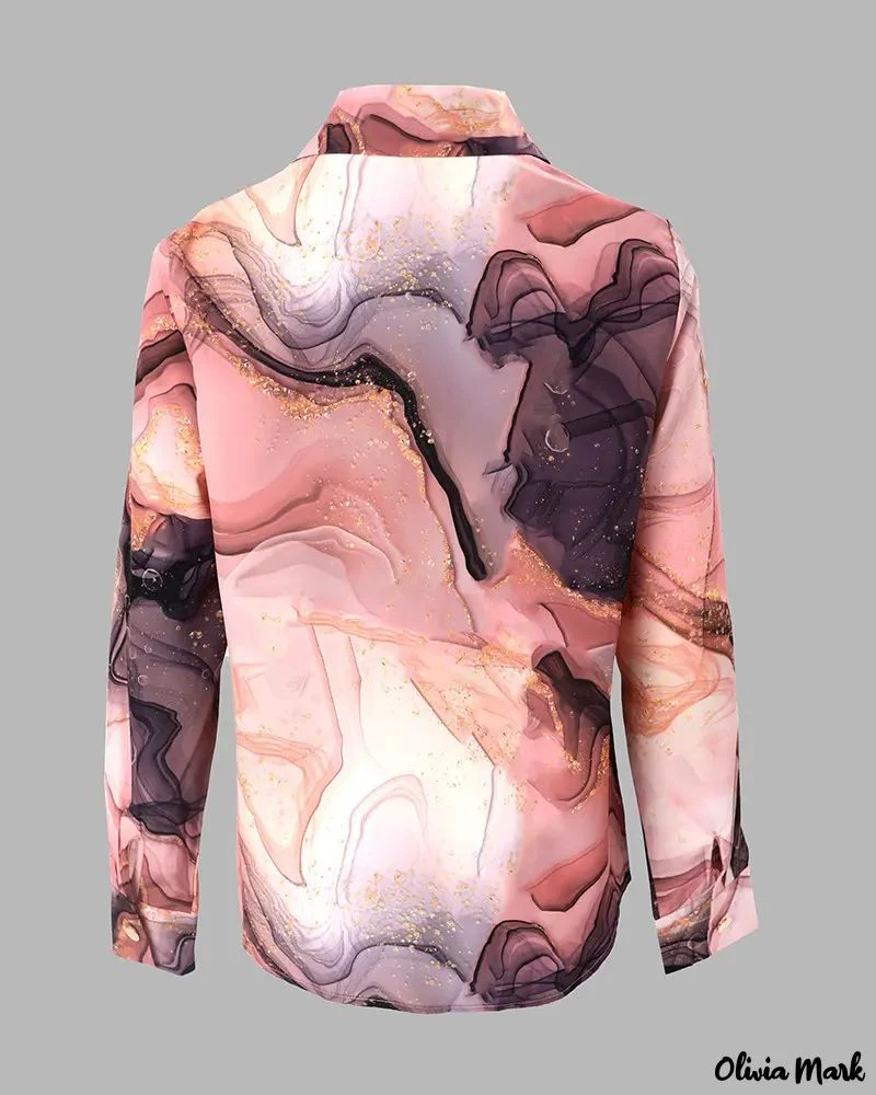 Deanwangkt - Marble Print Long Sleeve Button Down Shirt - Deanwangkt