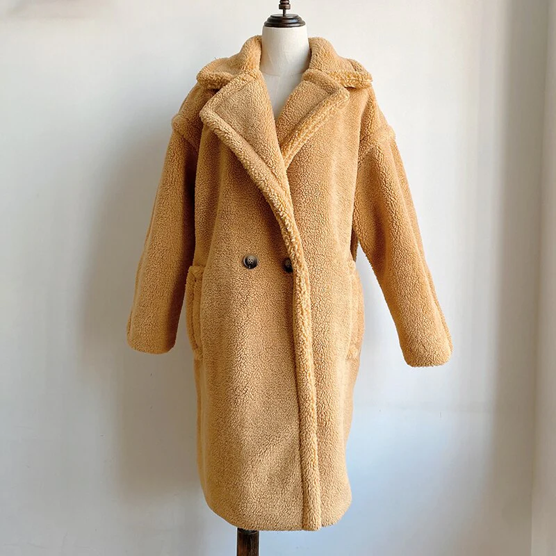 Christmas Gift Deanwangkt Winter Thicken Warm Faux Fur Teddy Coat Women Fashion Basic Lambswool Oversized Jacket Coats Street Fluffy Long Overcoat - Deanwangkt