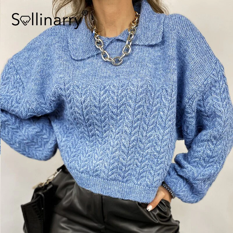 Christmas Gift Autumn winter cropped knitted polo sweater women jumper Casual thickening loose knitted pullovers Female jumper Deanwangkt - Deanwangkt