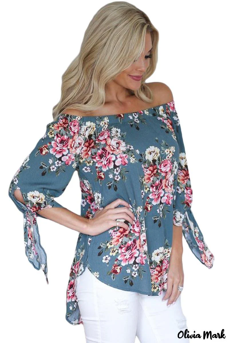 Deanwangkt - Sage blue floral off the shoulder top - Deanwangkt