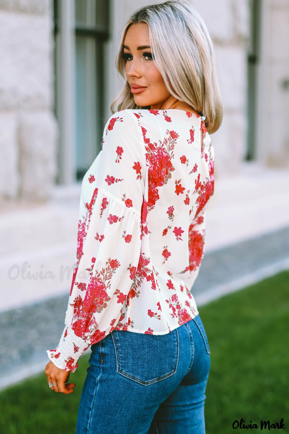 Deanwangkt - Pink floral blouse with round neck and bishop sleeves - Deanwangkt