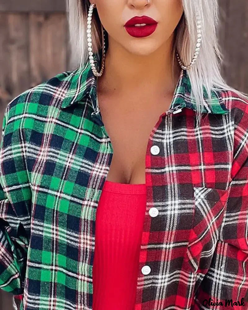 Deanwangkt - Color Block Plaid Button-Up Shirt - Deanwangkt