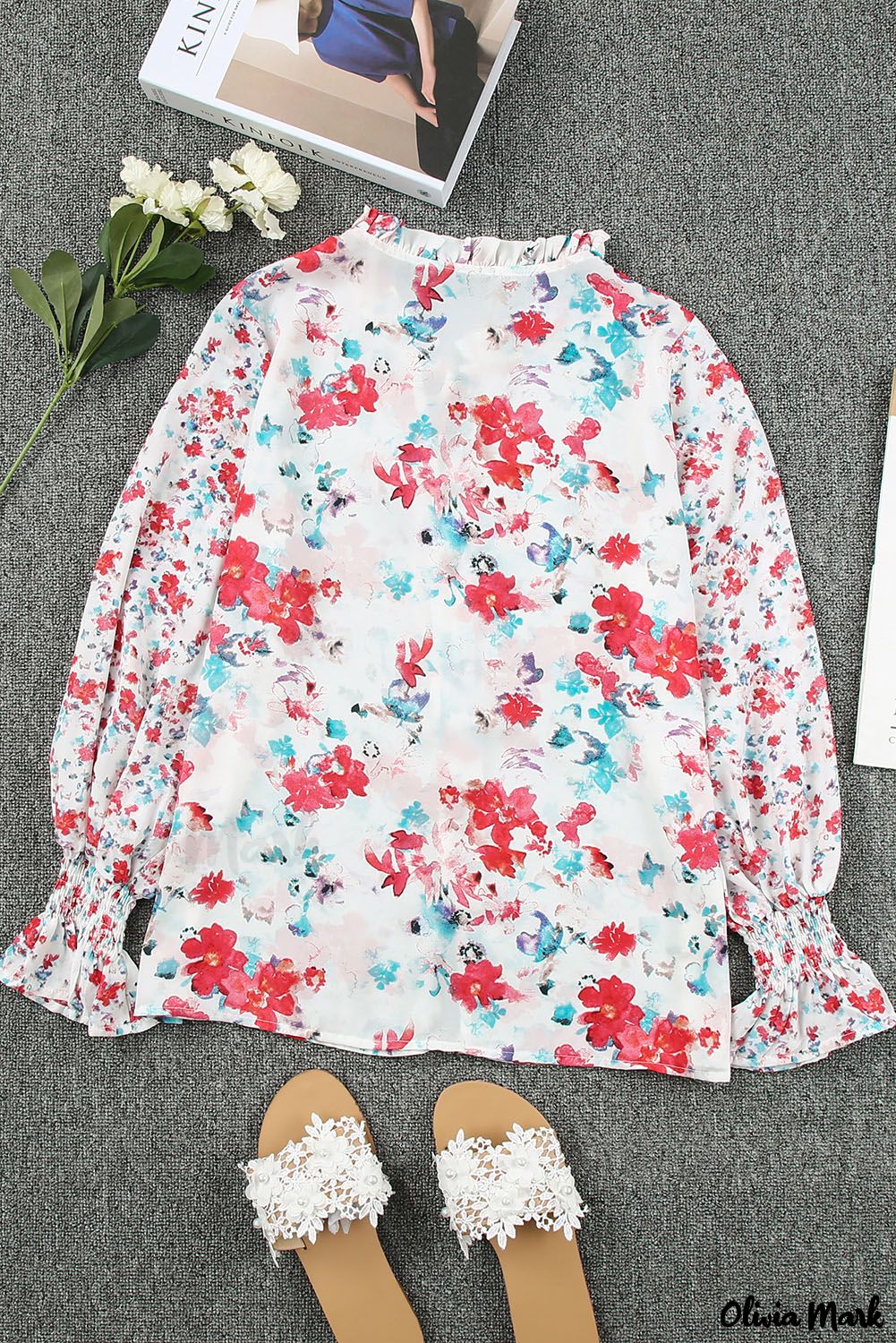 Deanwangkt - Cakewalk Red Floral Smocked Blouse - Deanwangkt