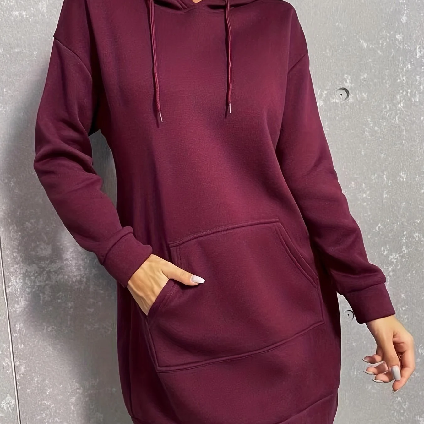 deanwangkt-1  Solid Drawstring Hoodie, Casual Long Sleeve Kangaroo Pockets Hoodie, Women's Clothing - Deanwangkt