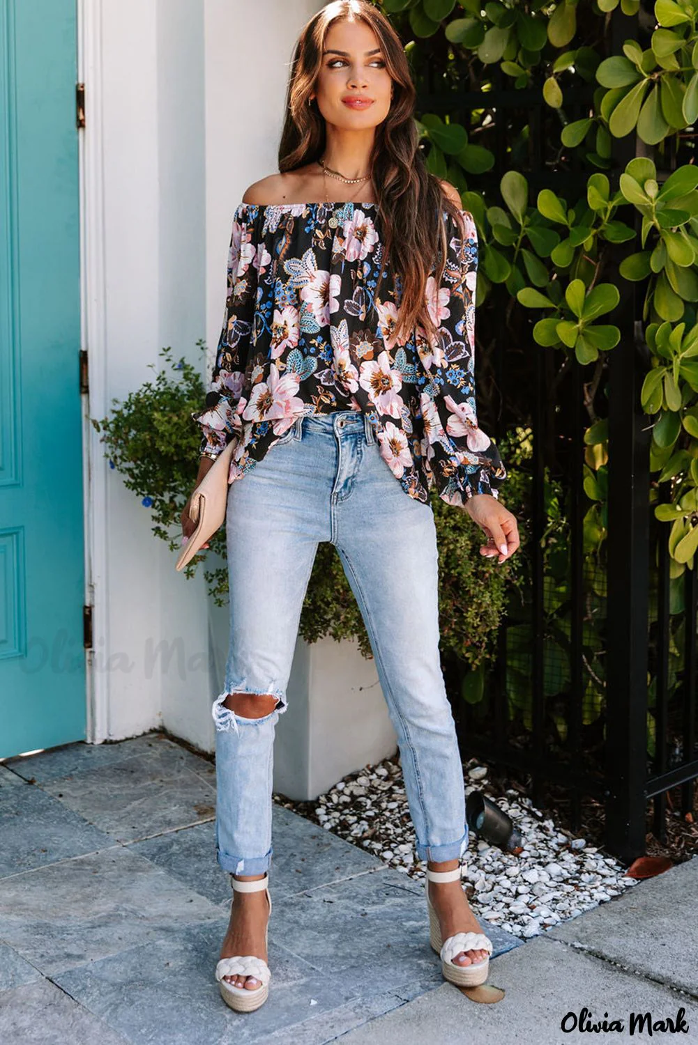 Deanwangkt - Black Floral Off Shoulder Blouse - Deanwangkt
