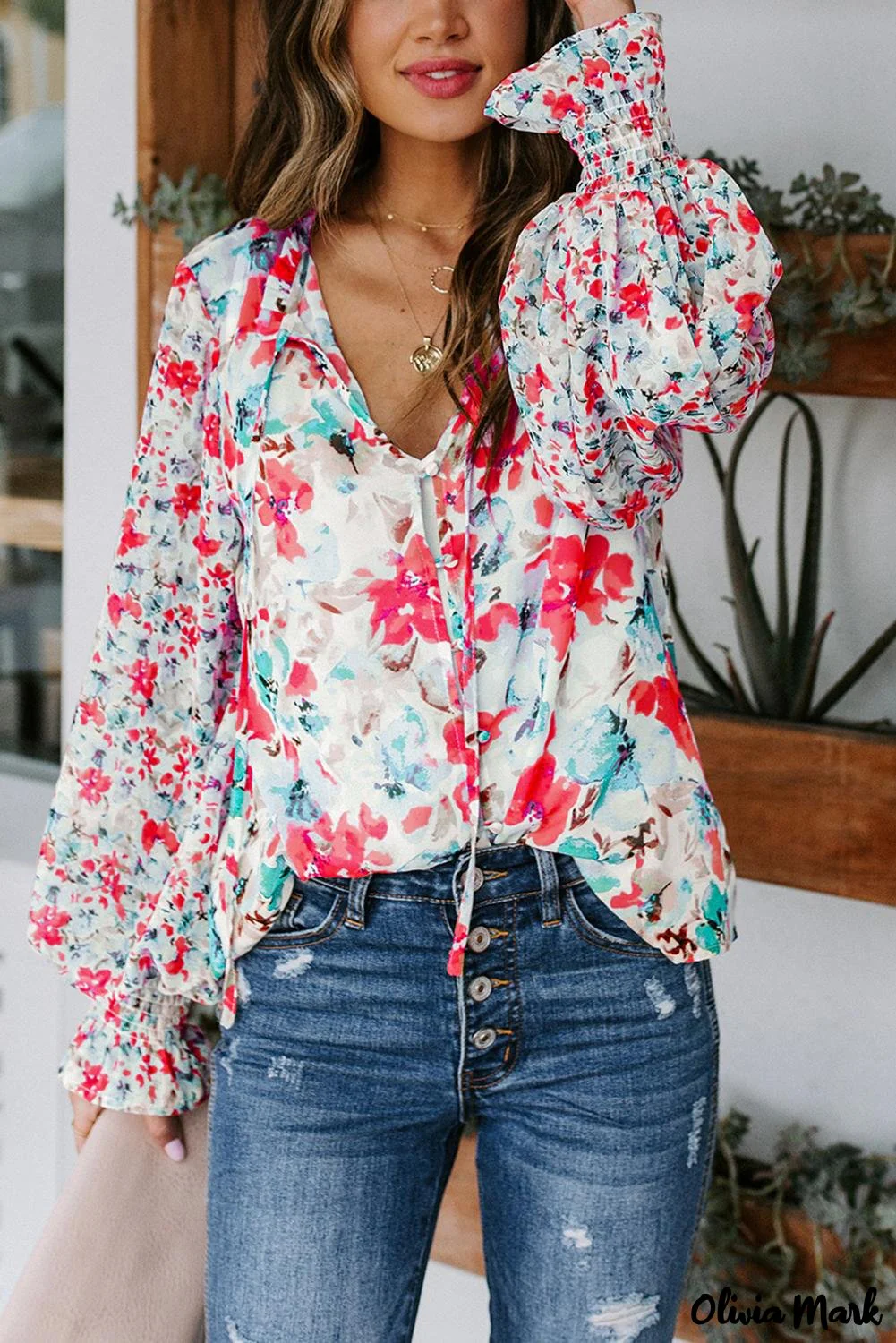 Deanwangkt - Cakewalk Rose Floral Smocked Blouse - Deanwangkt