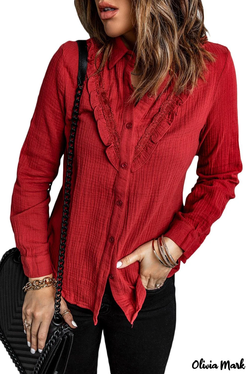 Deanwangkt - White Ruffle Crinkle Long Sleeve Shirt - Deanwangkt