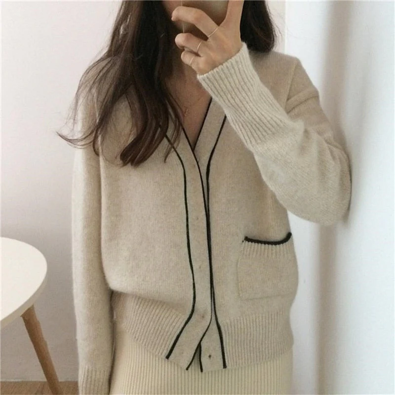 Christmas Gift Deanwangkt Winter Spring Women's Sweaters Loose Fashionable Knitwear Korean Knitted Ladies Covered Button Cardigans SWC7752 - Deanwangkt