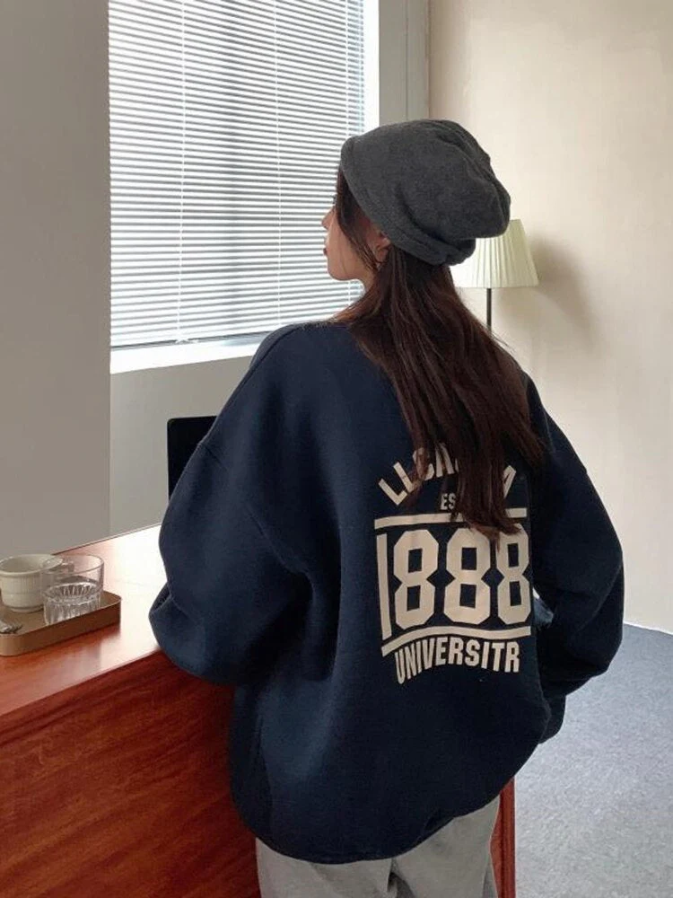 Black Friday Sales Hoodie Women's Round Neck Letter Print Inner Bottoming Hoodie Y2k Loose Trend All-Match Casual Autumn And Winter Pullover - Deanwangkt