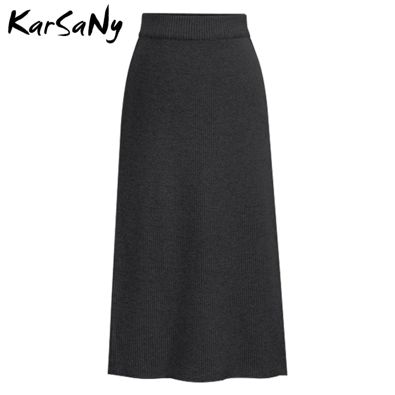 Christmas Gift Autumn Winter Knit Pencil Skirt Women Plus Size High Waist Skirts Womens Knited Split Midi Skirt For Women Autumn 6XL - Deanwangkt