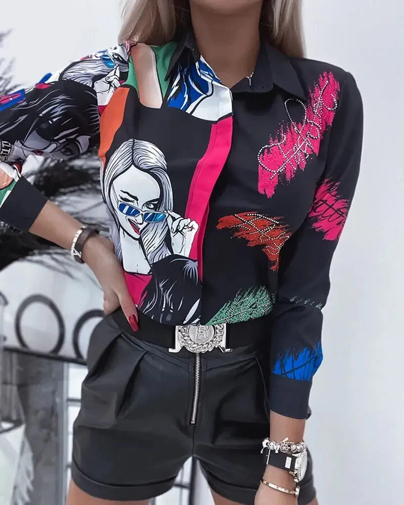 Deanwangkt - Letter Print Long Sleeve Button Down Shirt - Deanwangkt