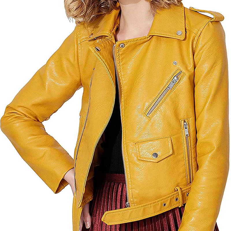 Black Friday Sales New Spring Autumn Women Moto Biker Pu Faux Leather Short Jacket With Belt Streetwear Female Zipper Classic Coat Outwear - Deanwangkt